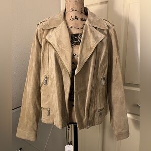 Express Beige tan suede Leather moto Jacket chic classic XL 12 14